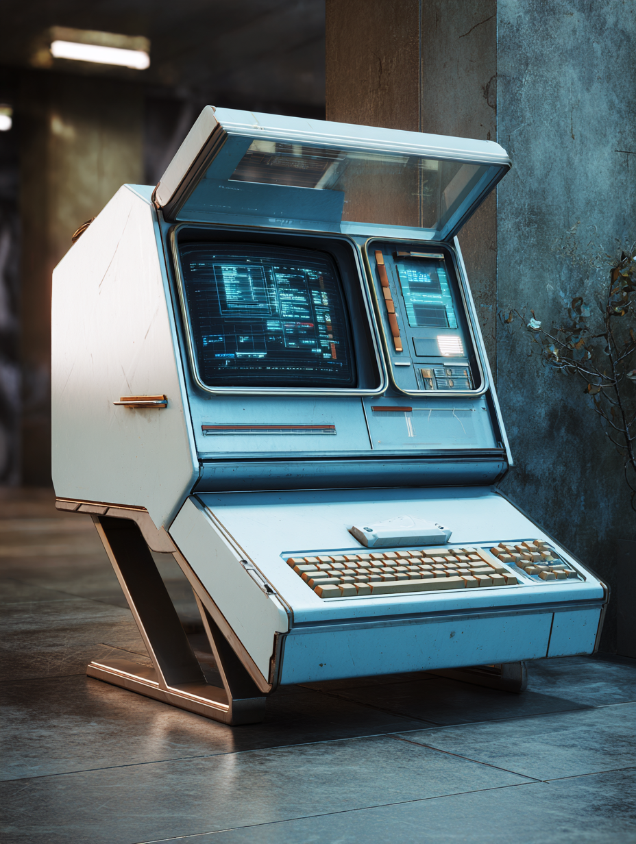 Retro blue industrial computer device