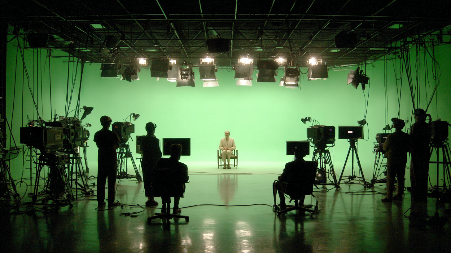 Interview being filmed in a green screen studio