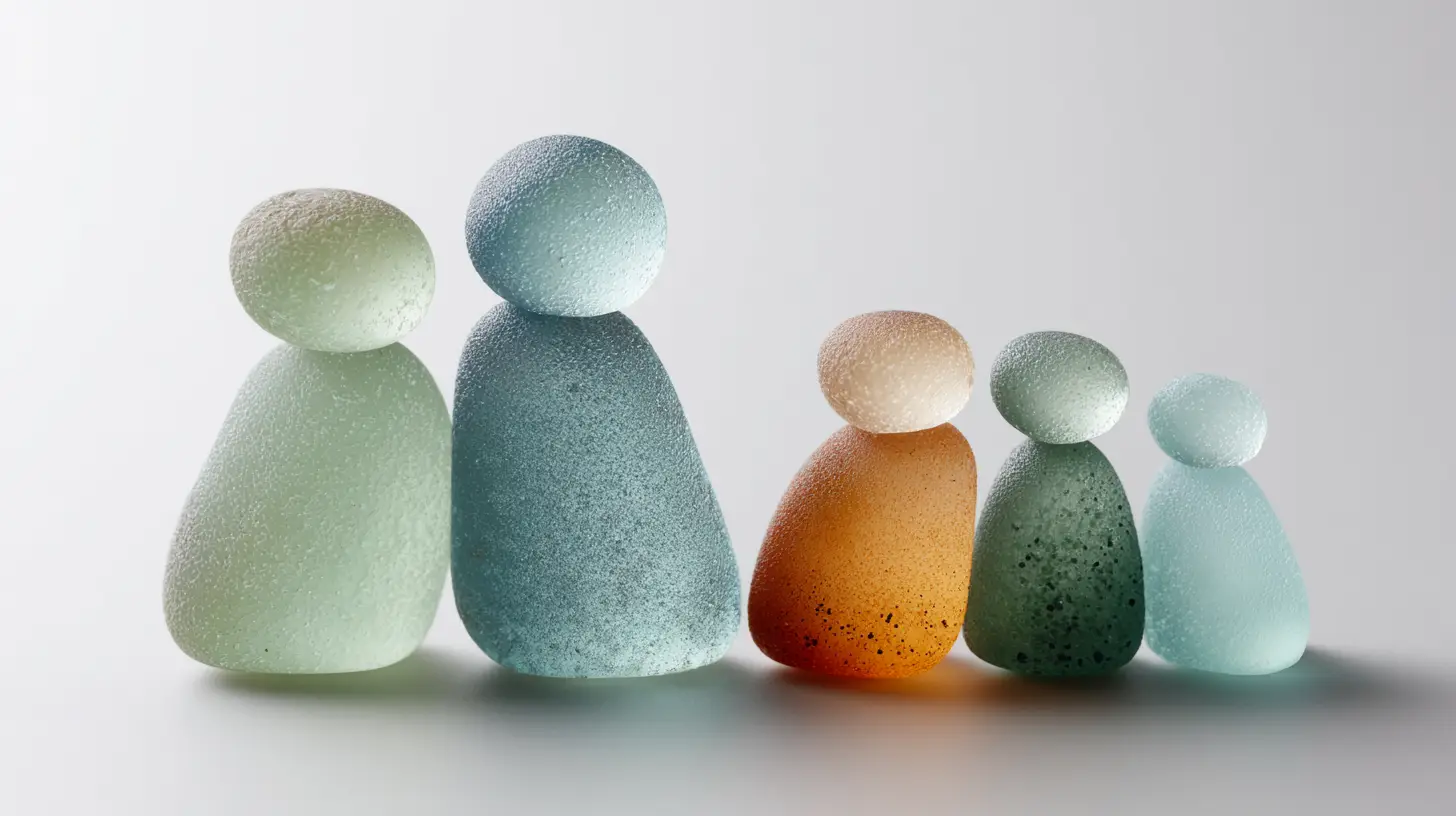 Family figures made of translucent glass pieces in soft colors