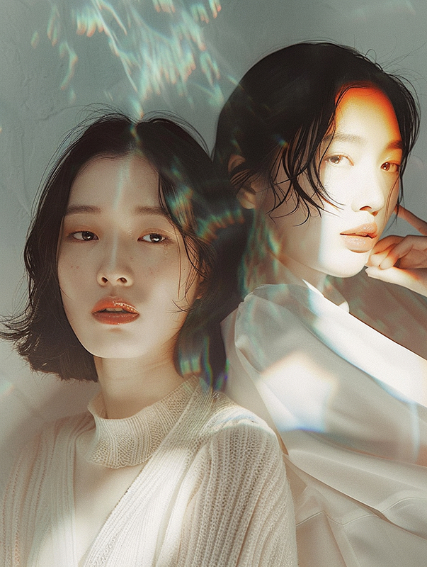 Portrait of two women in shifting light and shadow