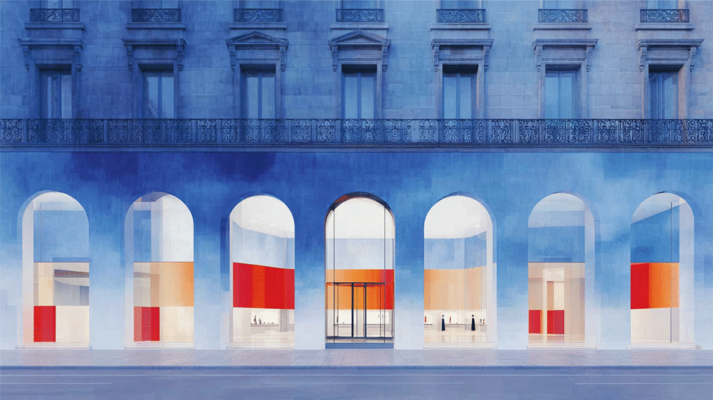 Minimal building facade with arches