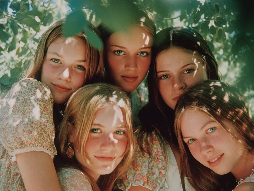 A portrait of young girls under the summer sunlight, symbolizing the emotional resonance of The Virgin Suicides.
