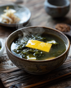 A steaming bowl of seaweed soup — a symbol of comfort and tradition
