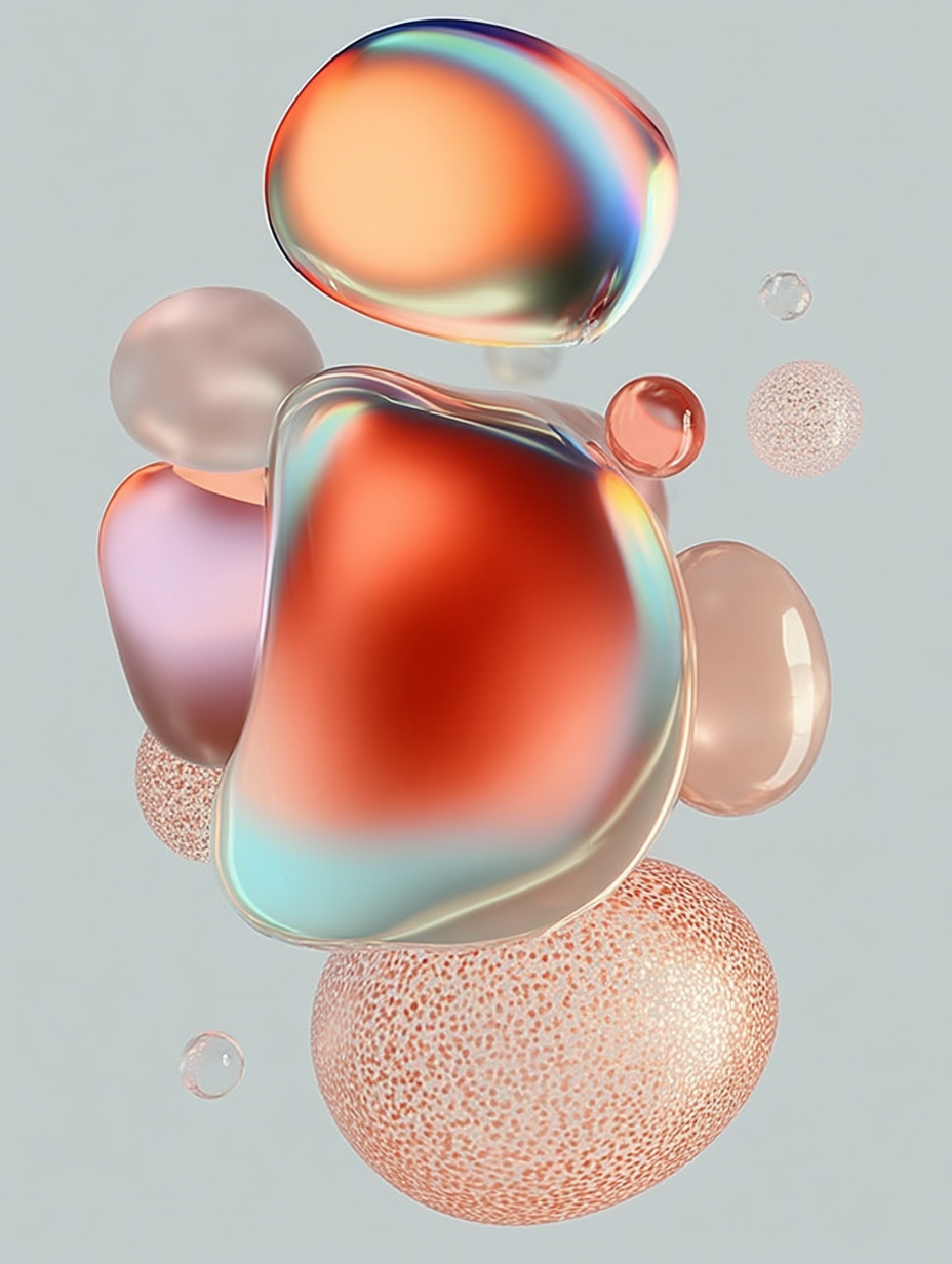 Abstract floating bubbles in soft translucent colors resembling glass forms