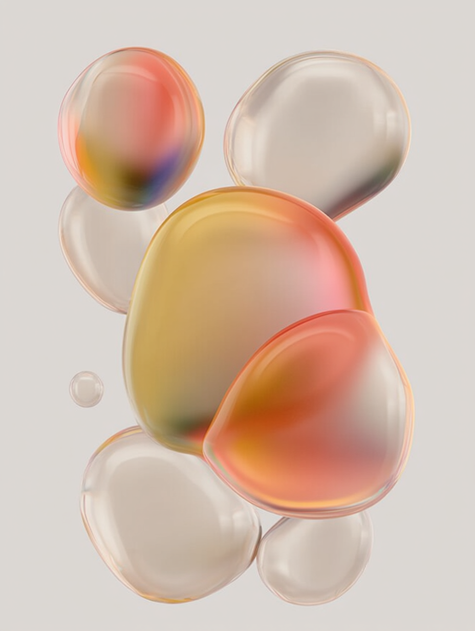 Abstract image of floating translucent color bubbles, symbolizing layered emotions and reflections.