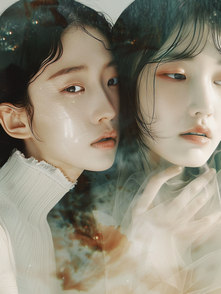 Emotional portrait of two overlapping female figures