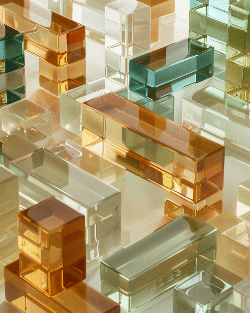 Glass blocks reflecting soft light