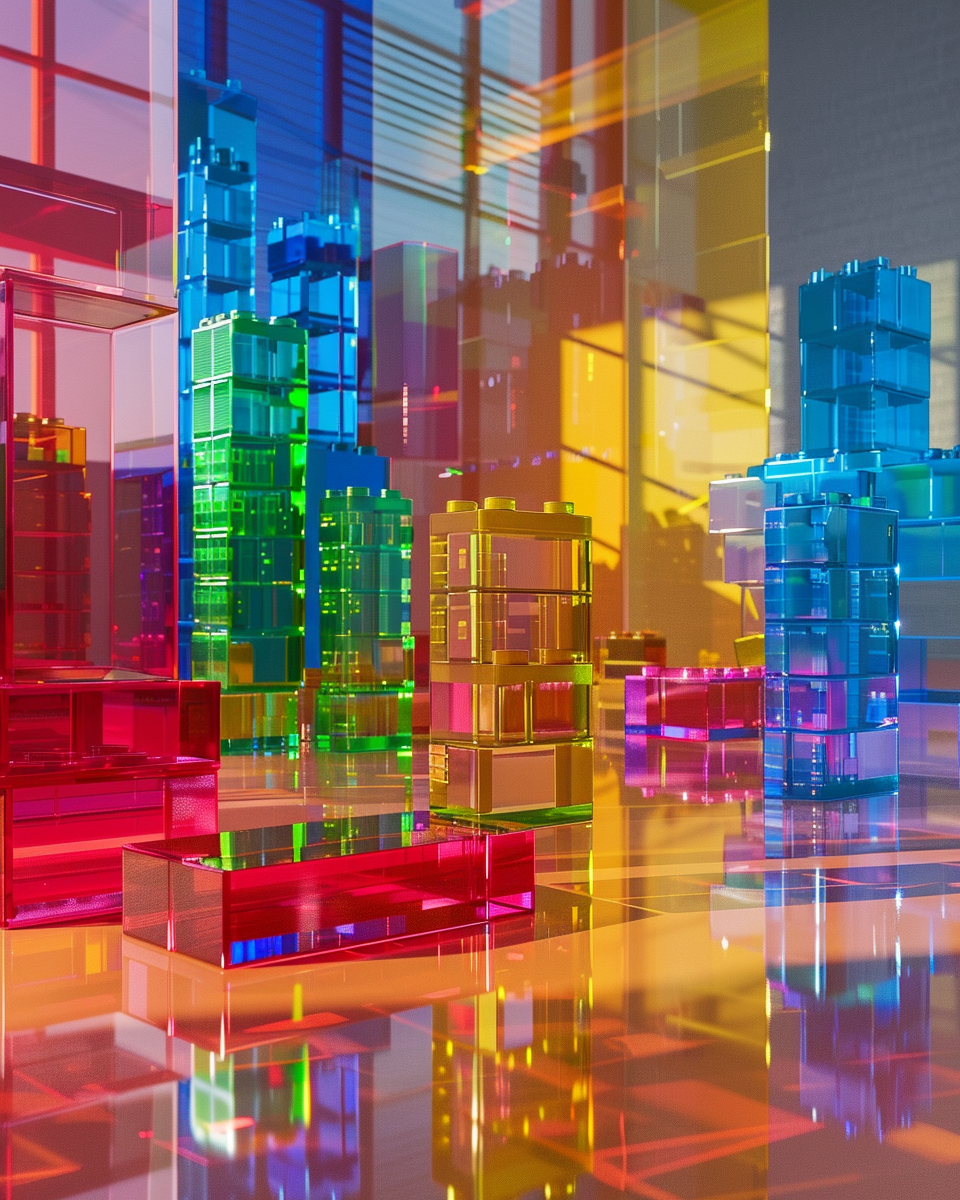 Vivid transparent glass structures filling a space
