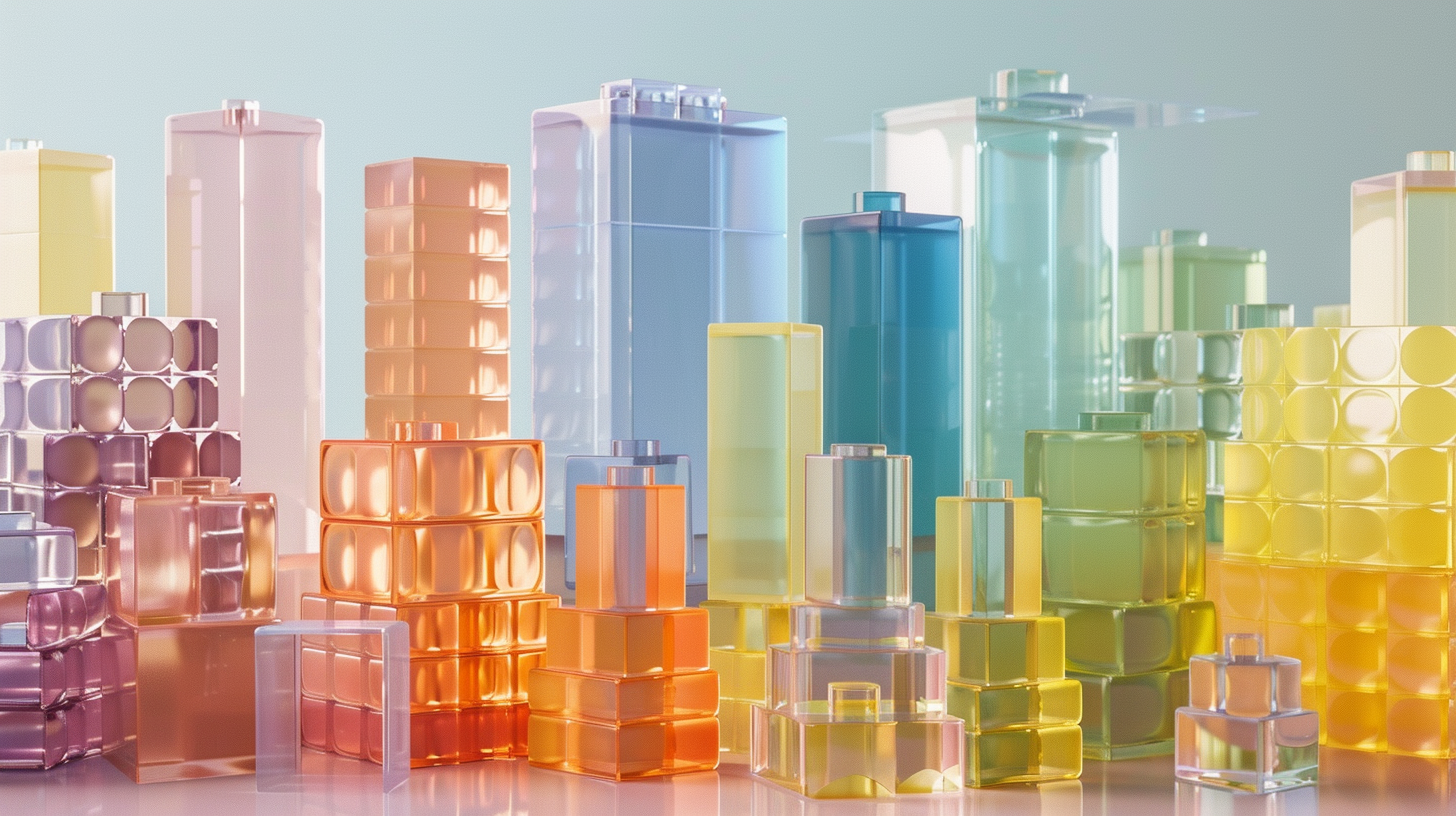Translucent colored blocks forming a cityscape