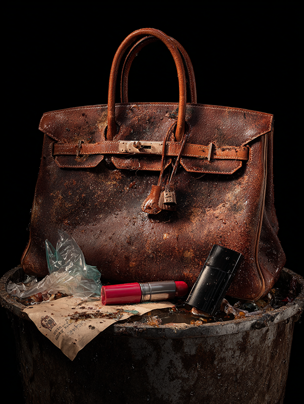 A worn, corroded leather bag illuminated in darkness — symbolizing how time decays yet preserves warmth.