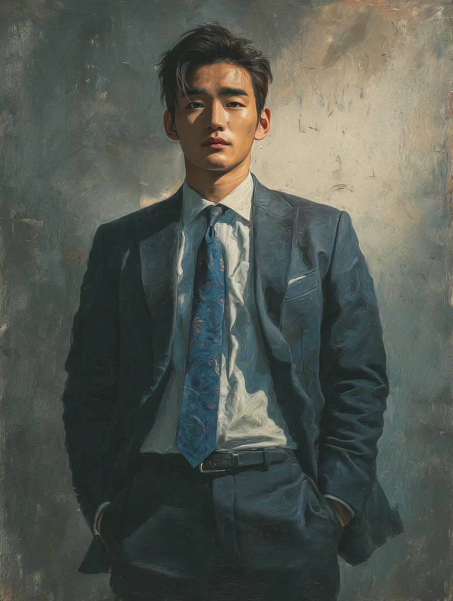 A painterly portrait of a man in a suit
